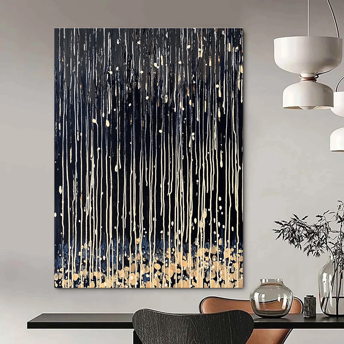 Dripping Black and White Dynamic Texture Abstract Painting GAB0276