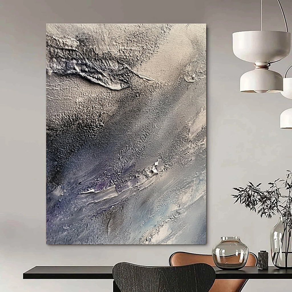 Grey and Purple Textured Waves Abstract Painting of Moody Movements GAB0089