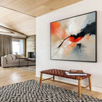 Orange and Black Abstract Painting with Dynamic Forms ABS424