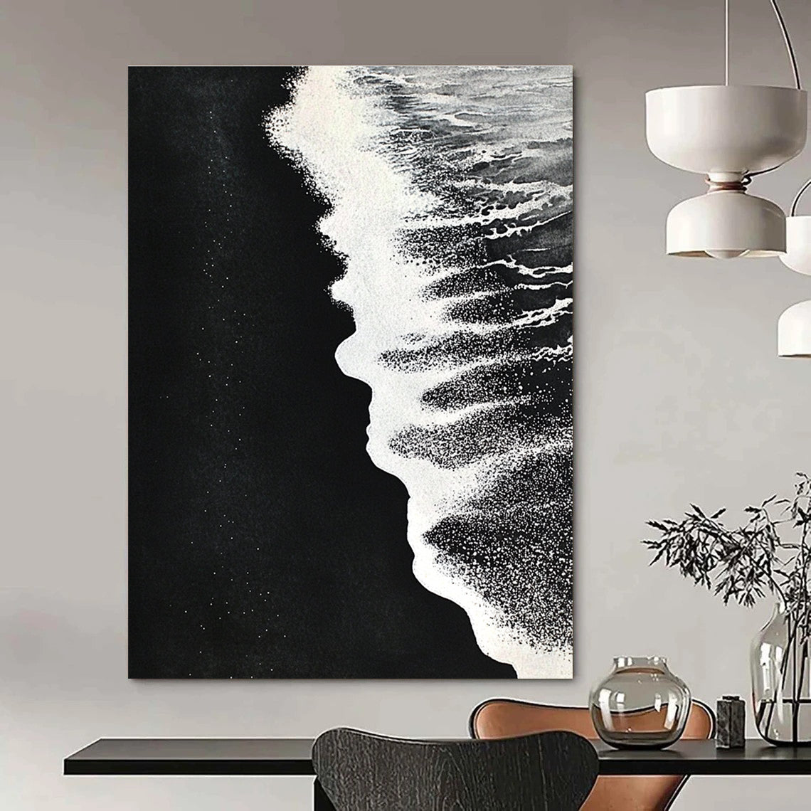 Black and White Beach Minimalist Abstract Painting for Monochrome Lovers GAB1475