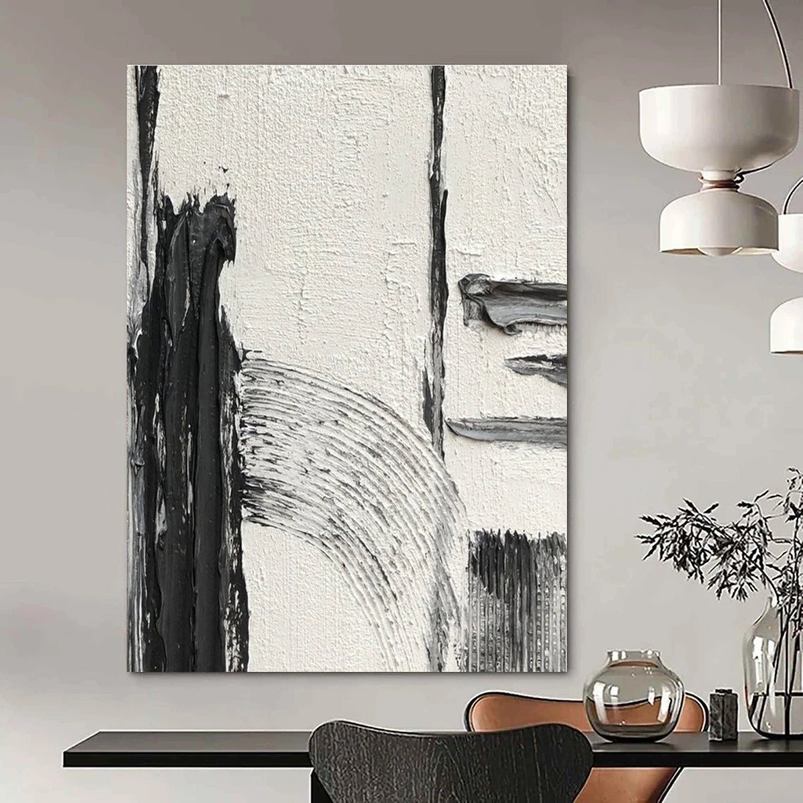 Black - White - Gray Textured Abstract Painting for Modern Hallways HENG386