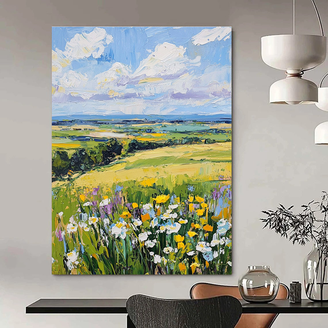 Colorful Field Landscape Expressive Abstract Painting for Countryside Lovers GAB1477