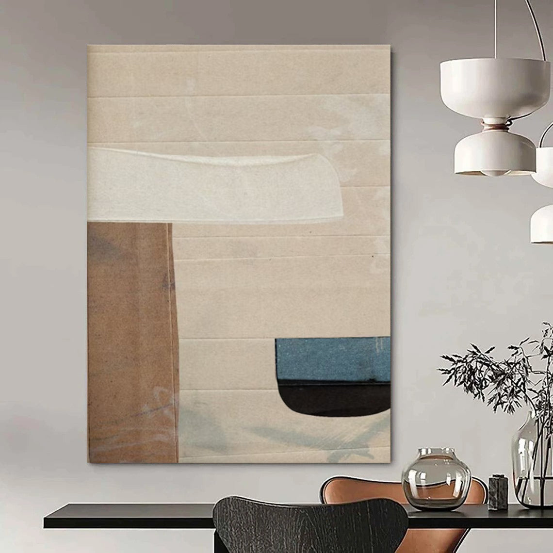 Neutral Collage Abstract Painting for Modern Minimalist Living Rooms HENG182