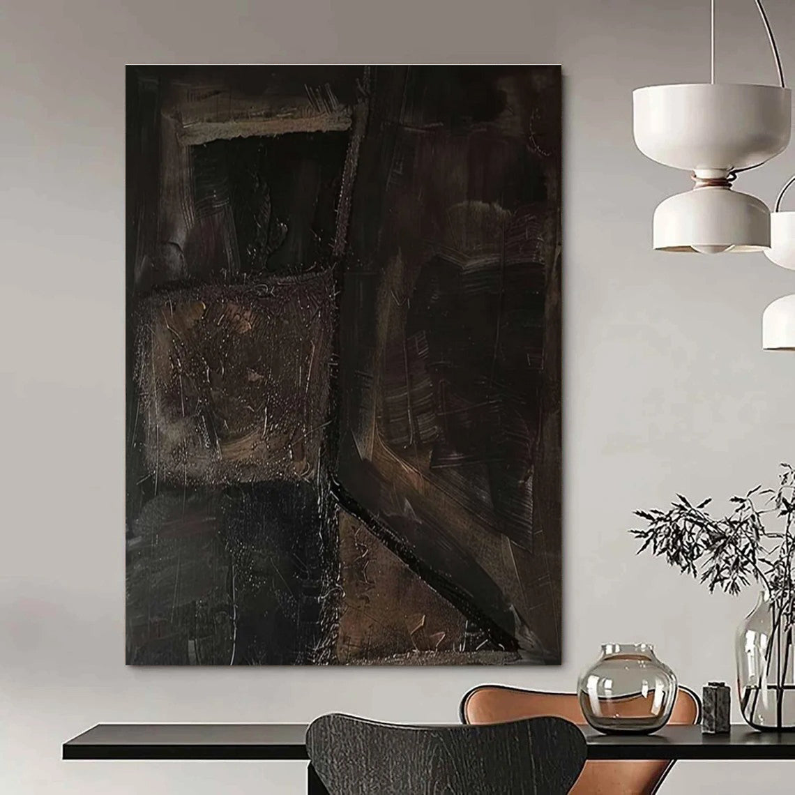 Dark Textured Cubes Abstract Painting for Avant - Garde Art Spaces HENG497
