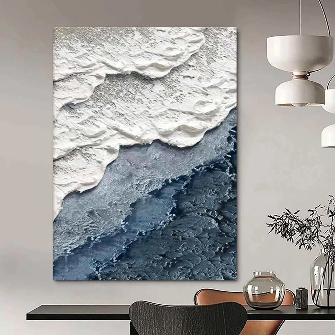 Textured Coastal Layers Abstract Painting for Minimalist Beach Homes HENG325
