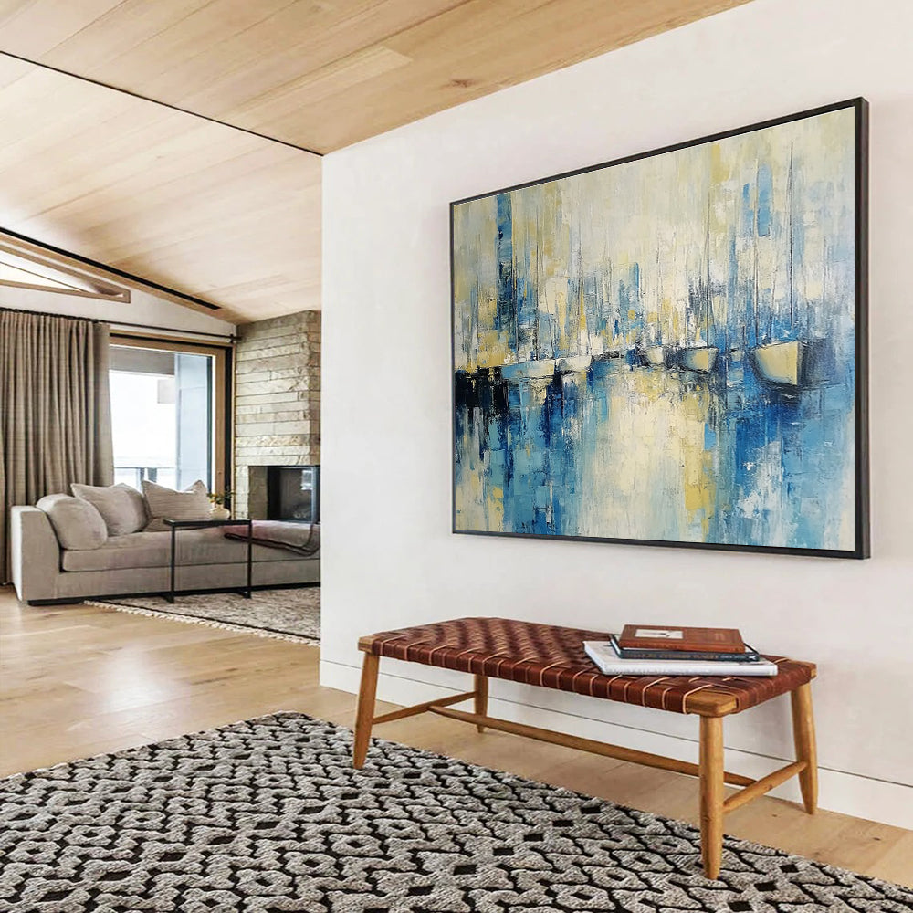 Abstract Harbor Scene Painting with Dreamy, Nautical Ambiance ABS513