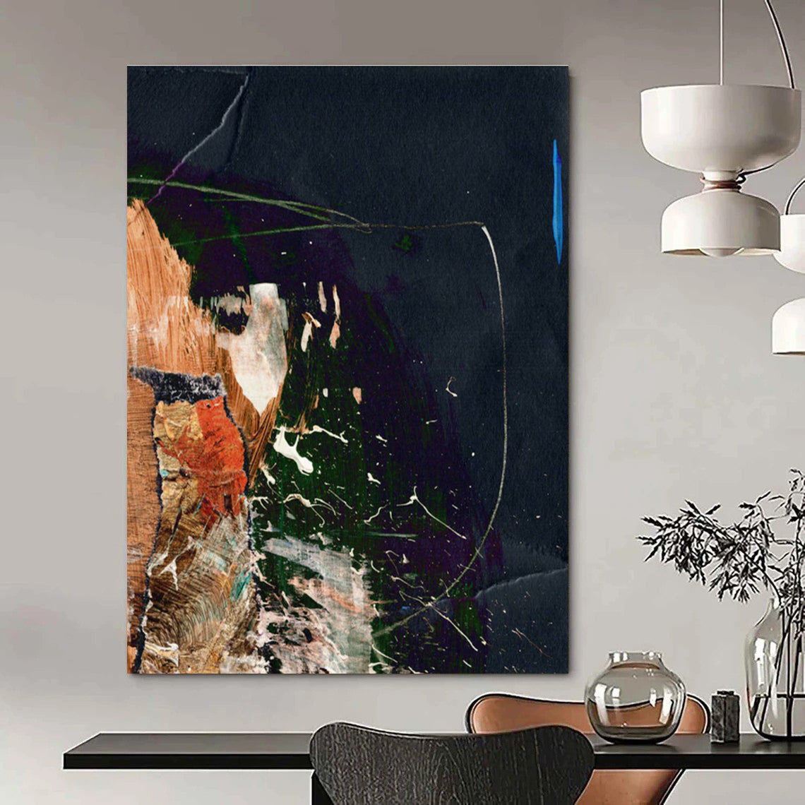 Dark - Hued Collage Abstract Painting for Avant - Garde Art Spaces HENG170
