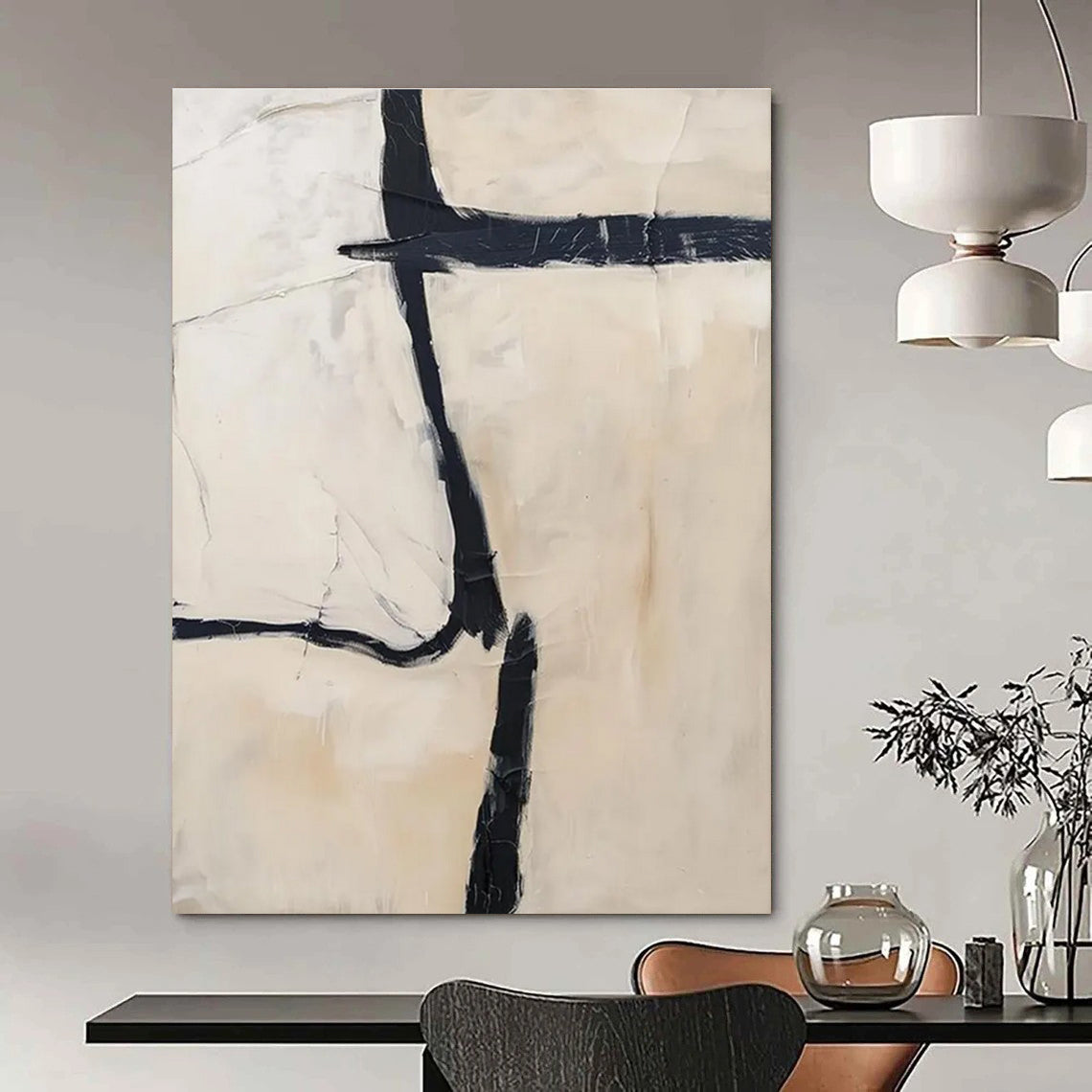 Minimalist Black and White Abstract Painting for Modern Home Offices HENG452