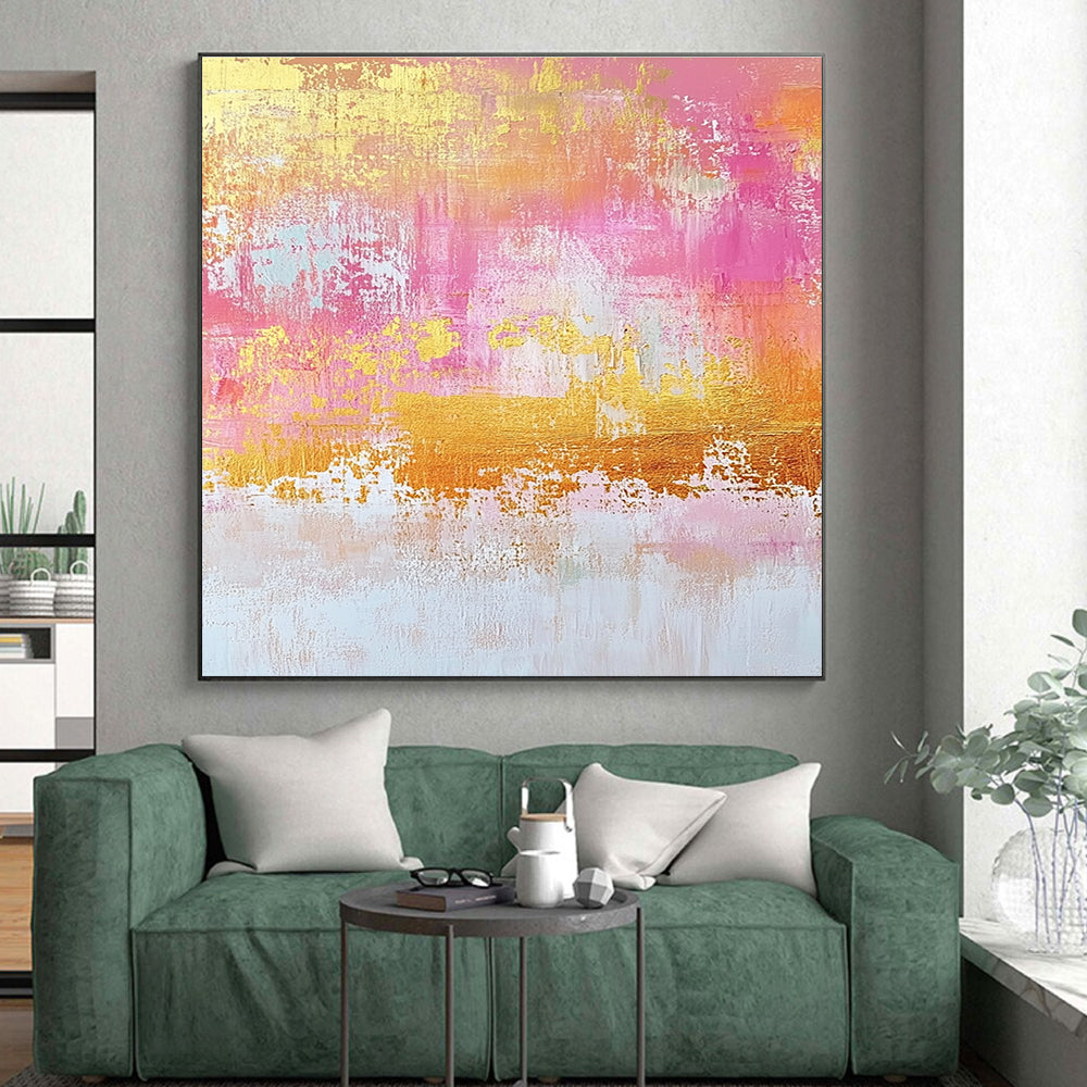 Pink Gold Orange Abstract Painting with Dreamy Warmth WINK451