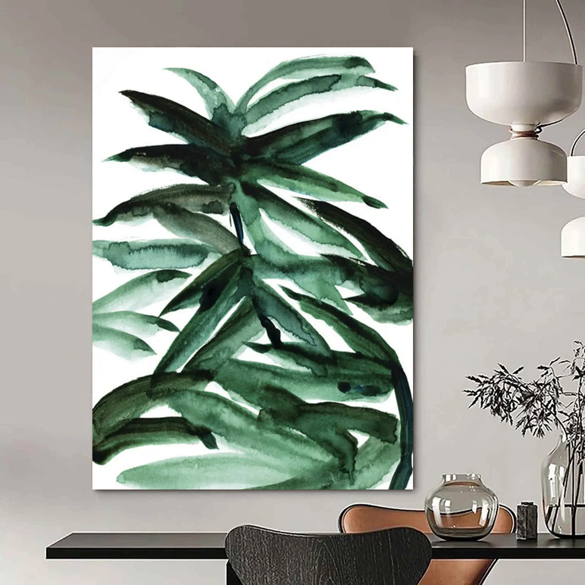 Vibrant Watercolor Palm Leaves Abstract Painting for Tropical - Inspired Spaces HENG243
