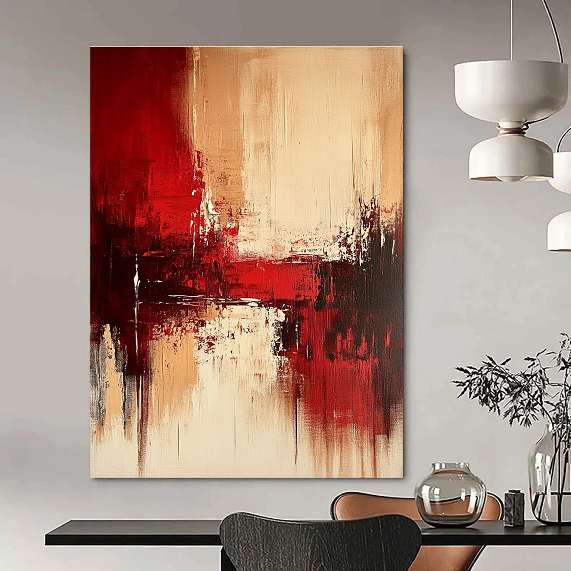 Red - Beige Balance Abstract Painting: Sophisticated Harmony for Interiors GAB0953