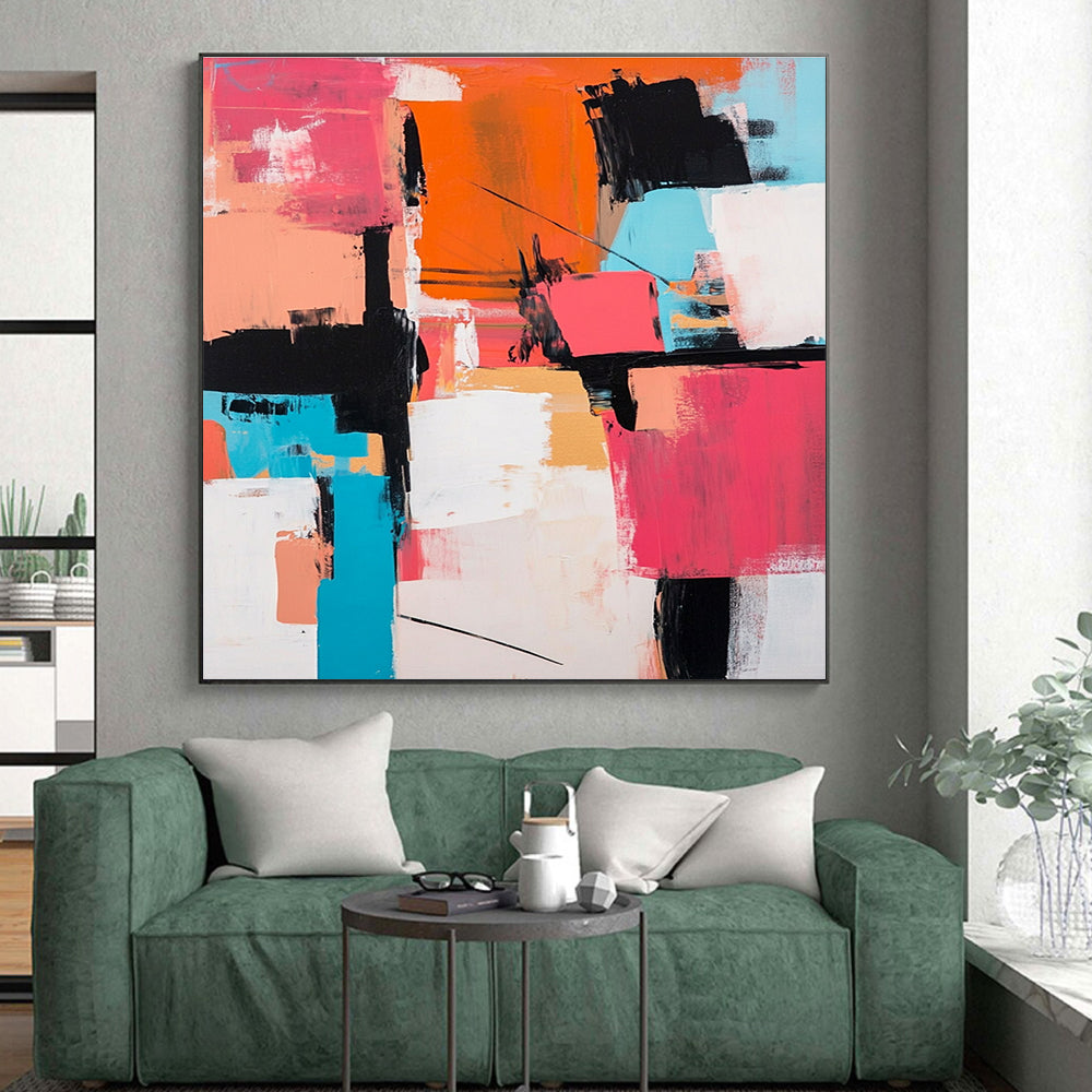 Pink Orange Abstract Blocks Painting with Modern Structure WINK714