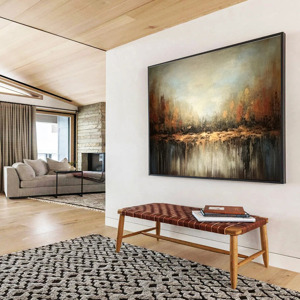 Autumn Forest Reflection Abstract Painting for Seasonal Spaces YHT059