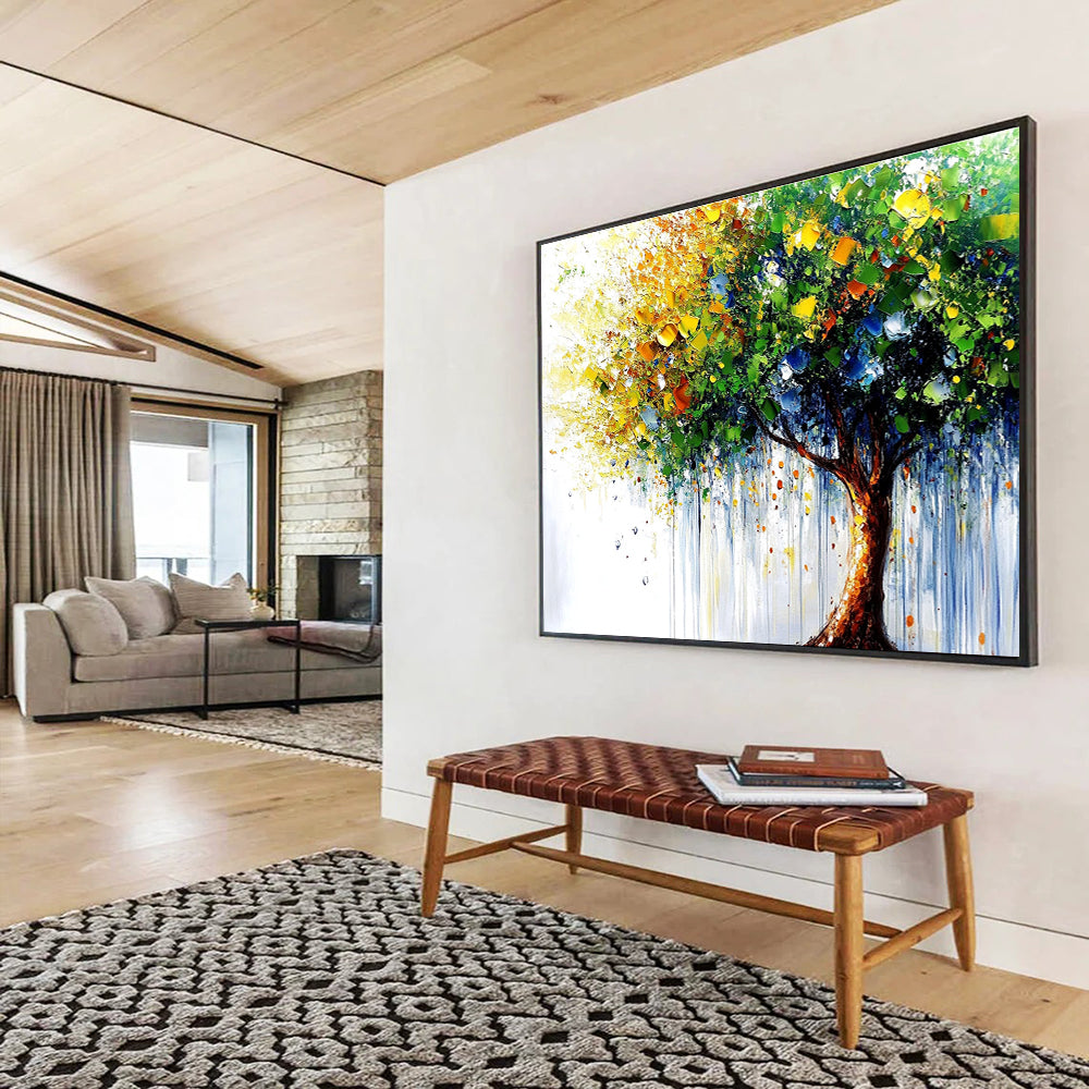 Colorful Tree of Life Abstract Painting with Joyful, Dripping Energy ABS444