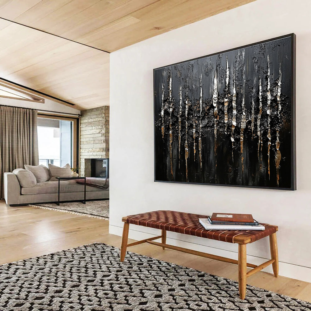 Textured Black and Silver: Tactile Art with Shimmering Accents Abstract Painting ABS180