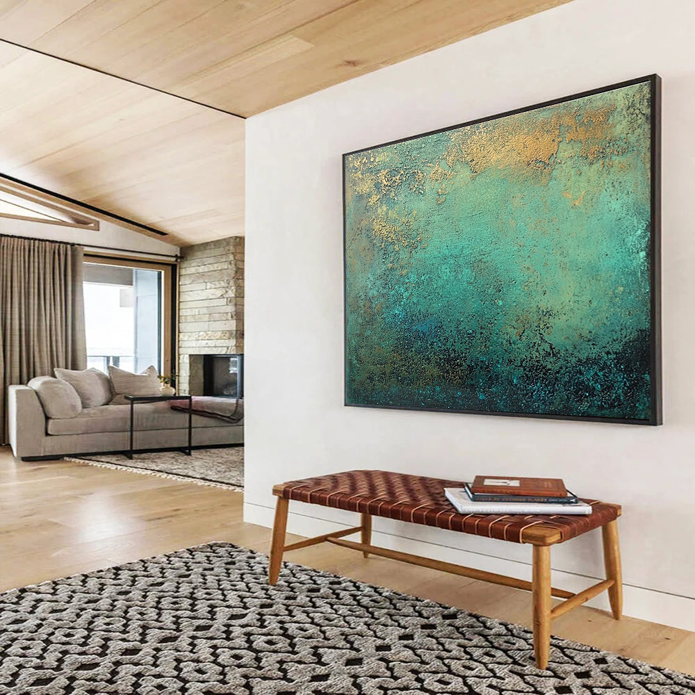 Teal and Gold Textured Abstract Painting ABS590