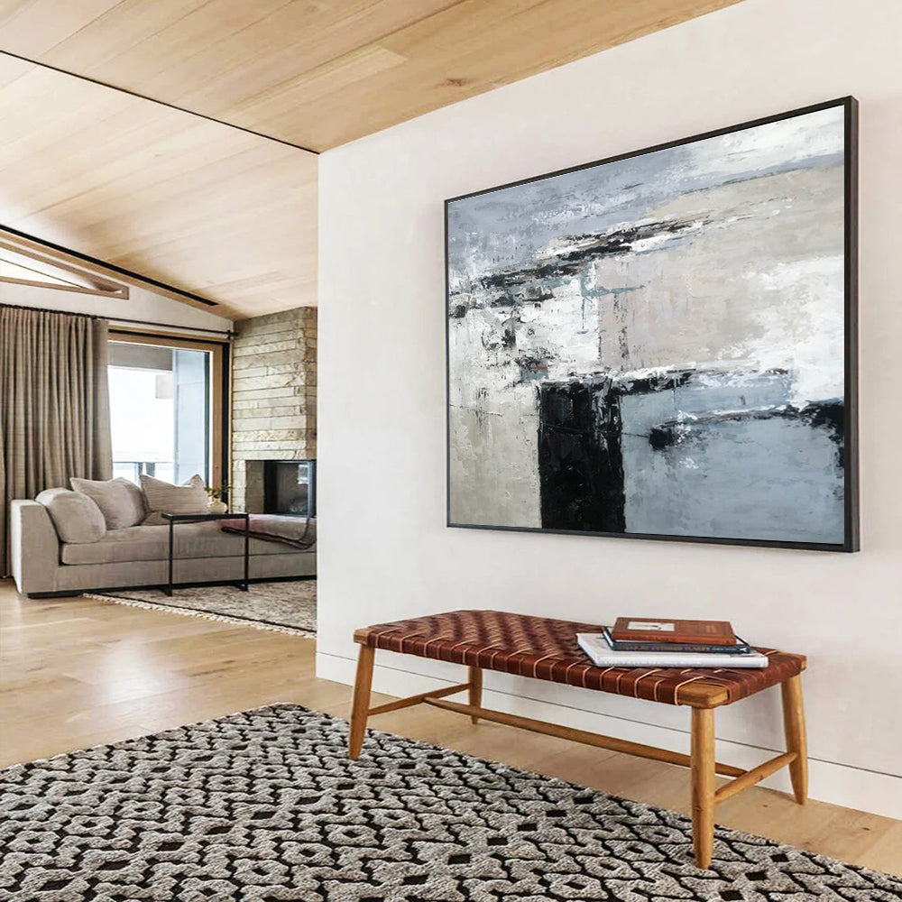 Monochrome Block Abstract Painting for Modern Corporate Offices YHT152