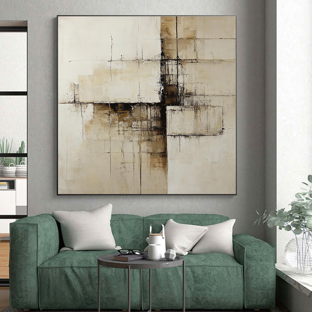 Beige Brown Black Abstract Painting with Textured Minimalism WINK547