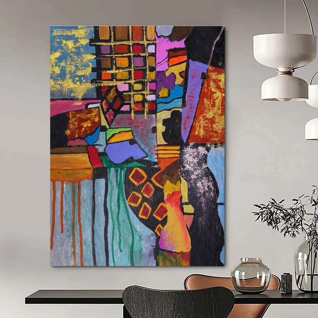 Colorful Geometric Abstract Painting for Trendy Retail Spaces HENG459