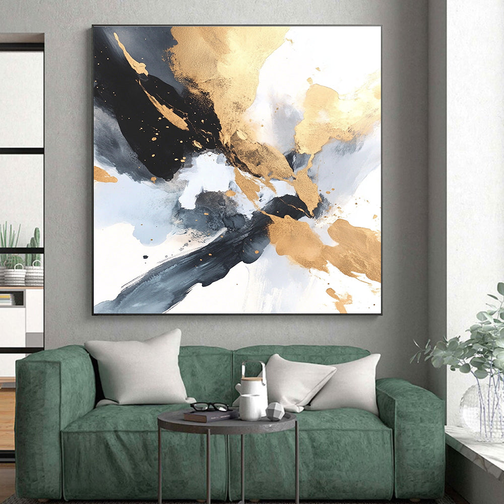 Gold Black Blue Abstract Painting with Luxe Mystery WINK736