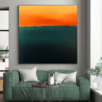 Dark Green and Orange Horizon Abstract Painting with Subtle Drama WINK223