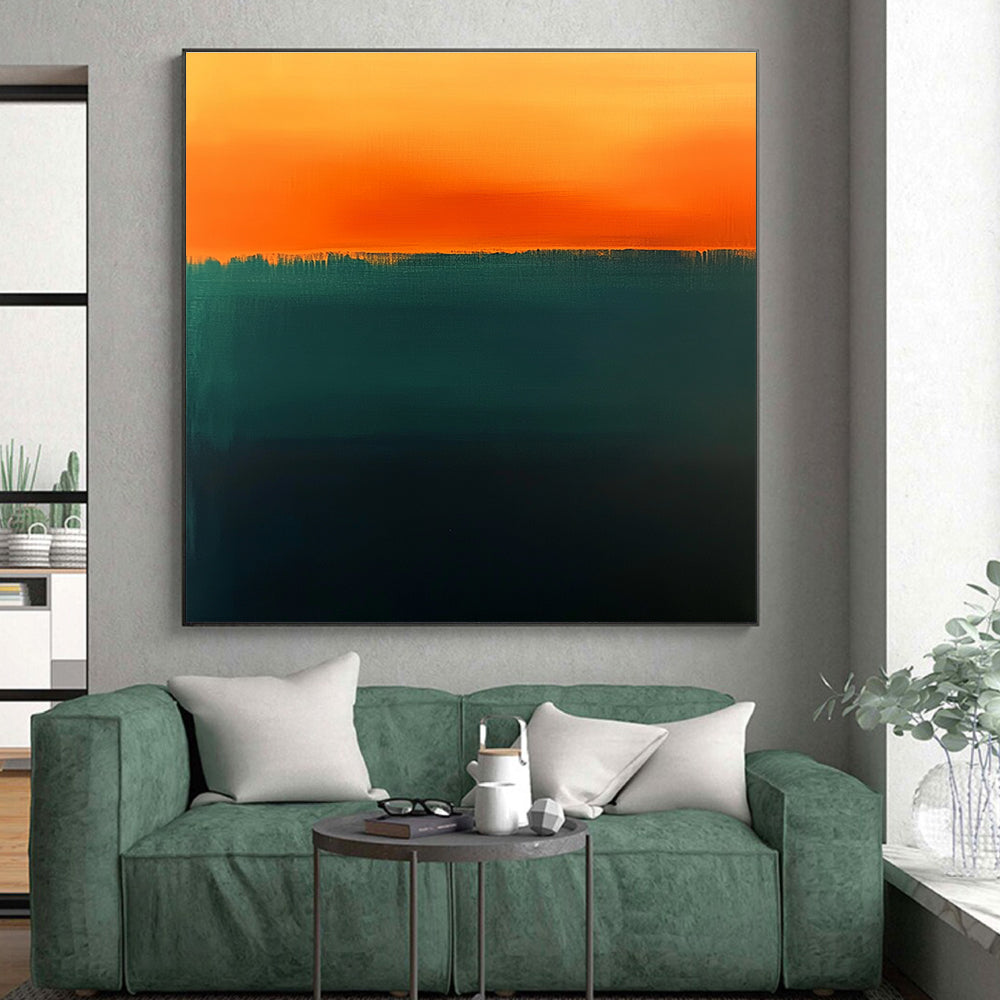 Dark Green and Orange Horizon Abstract Painting with Subtle Drama WINK223