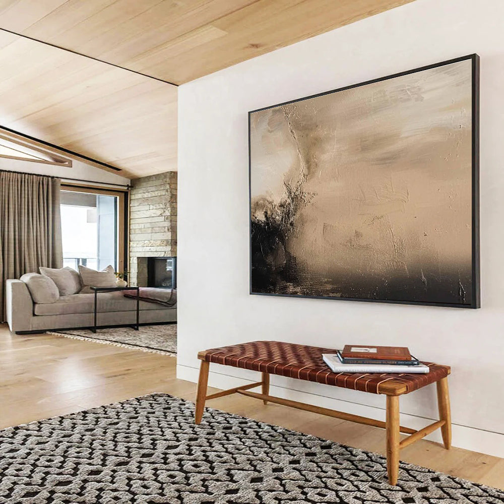 Beige and Black Abstract Painting for Minimalist Living Spaces YHT394