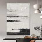 Black and White Textured Horizontal Layers Abstract Painting for Minimalist Bedrooms HENG369