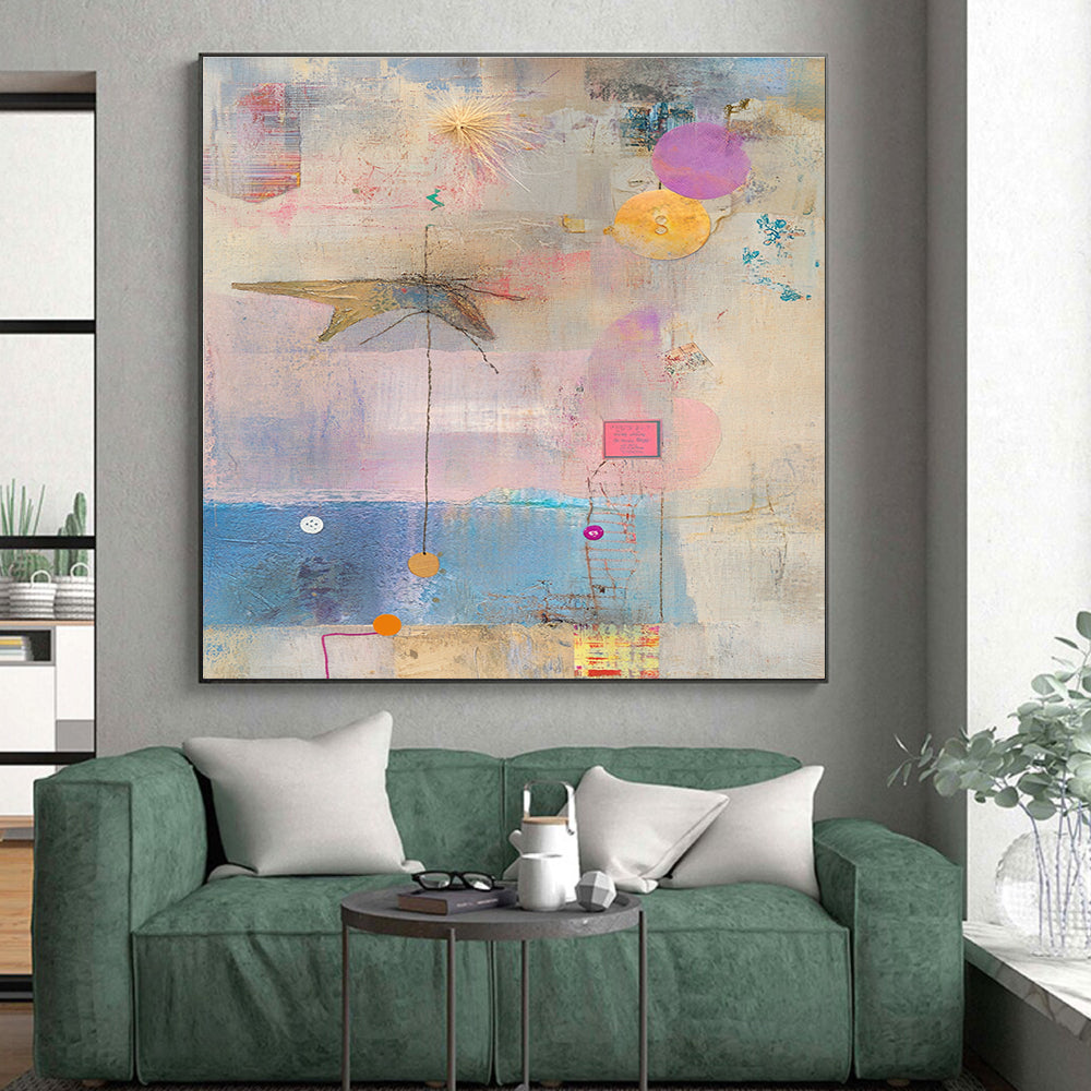 Assemblage of Objects Abstract Painting with Playful Narratives WINK197