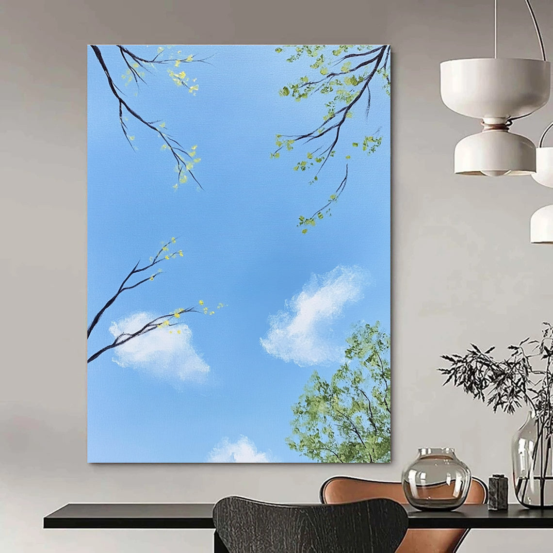 Sky with Tree Branches Serene Nature - Inspired Abstract Painting GAB0350