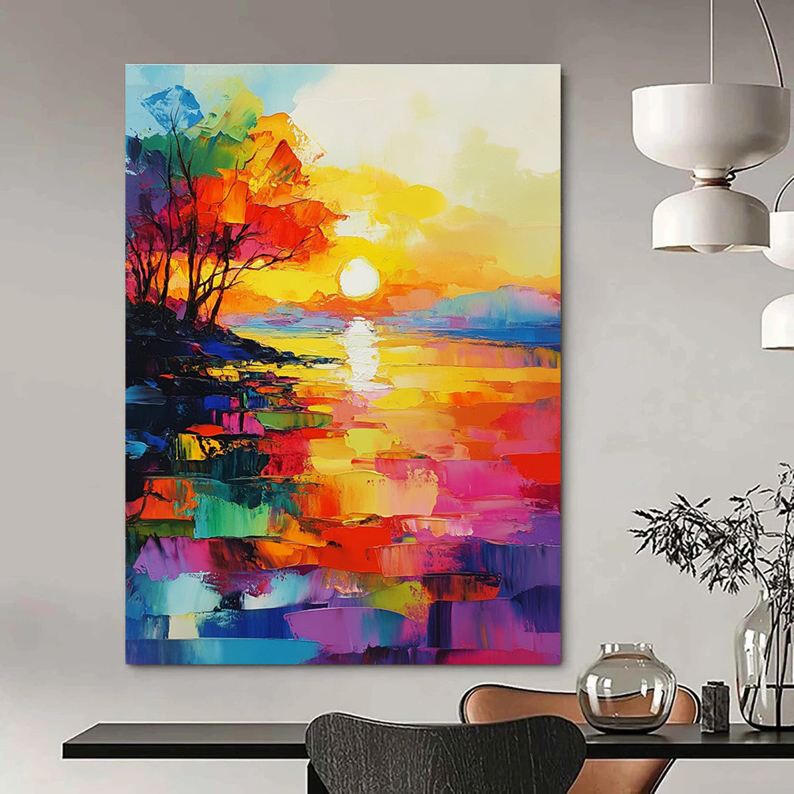 Colorful Sunset Landscape Expressive Abstract Painting for Artistic Interiors GAB1465