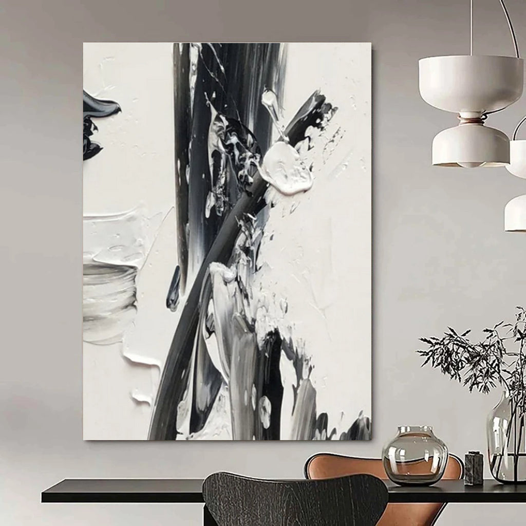 Expressive Monochrome Abstract Painting for Bold Dining Rooms HENG446