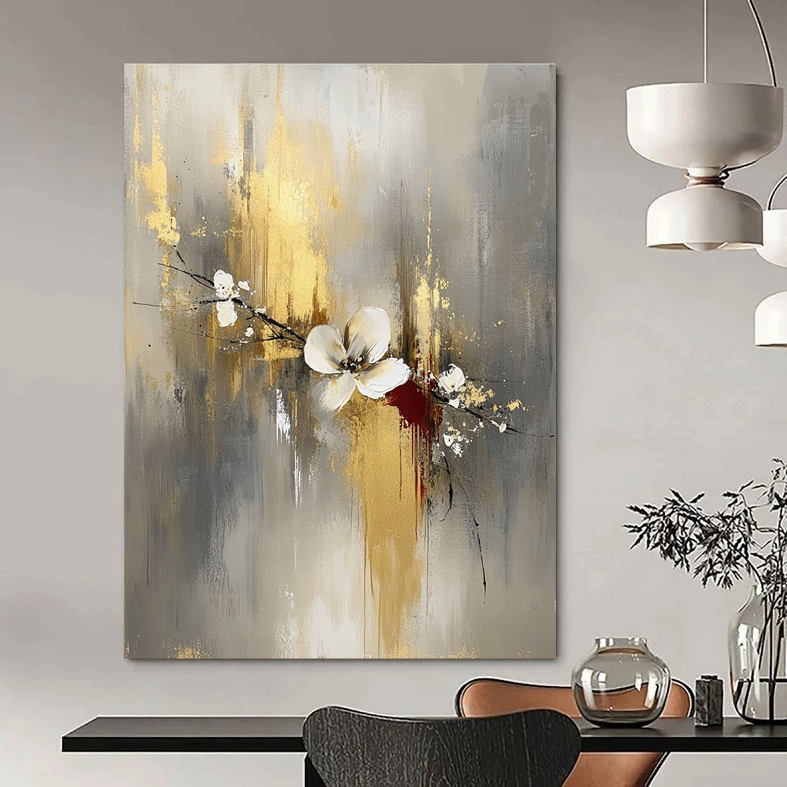 Gold and Flower - Themed Abstract Painting for Luxury - Style Salons GAB0907