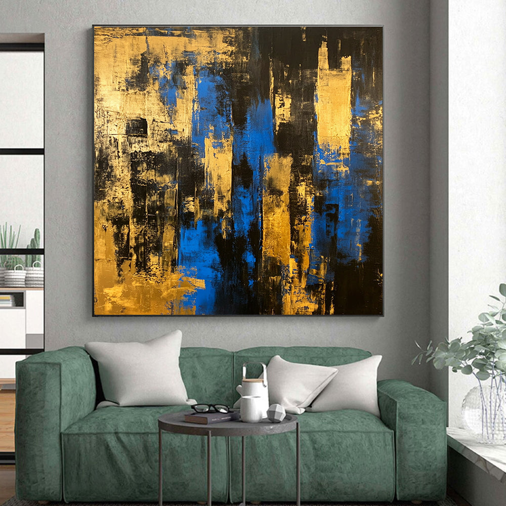 Blue - Gold Abstract City Painting with Urban Sophistication WINK397