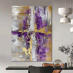 Purple - Gold - Gray Abstract Cross Painting for Contemporary Religious Spaces HENG135