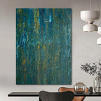 Teal and Yellow Textured Abstract Painting for Modern Beach Houses HENG461