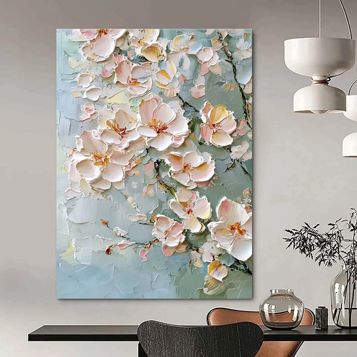 Green Background Floral Textured Abstract Painting for Fresh Spaces GAB1417