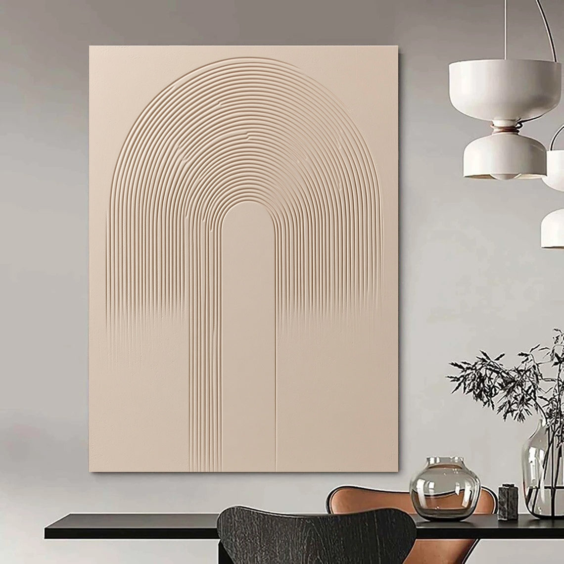 Beige Textured Arch Art Minimalist Abstract Painting for Sophisticated Spaces GAB1403