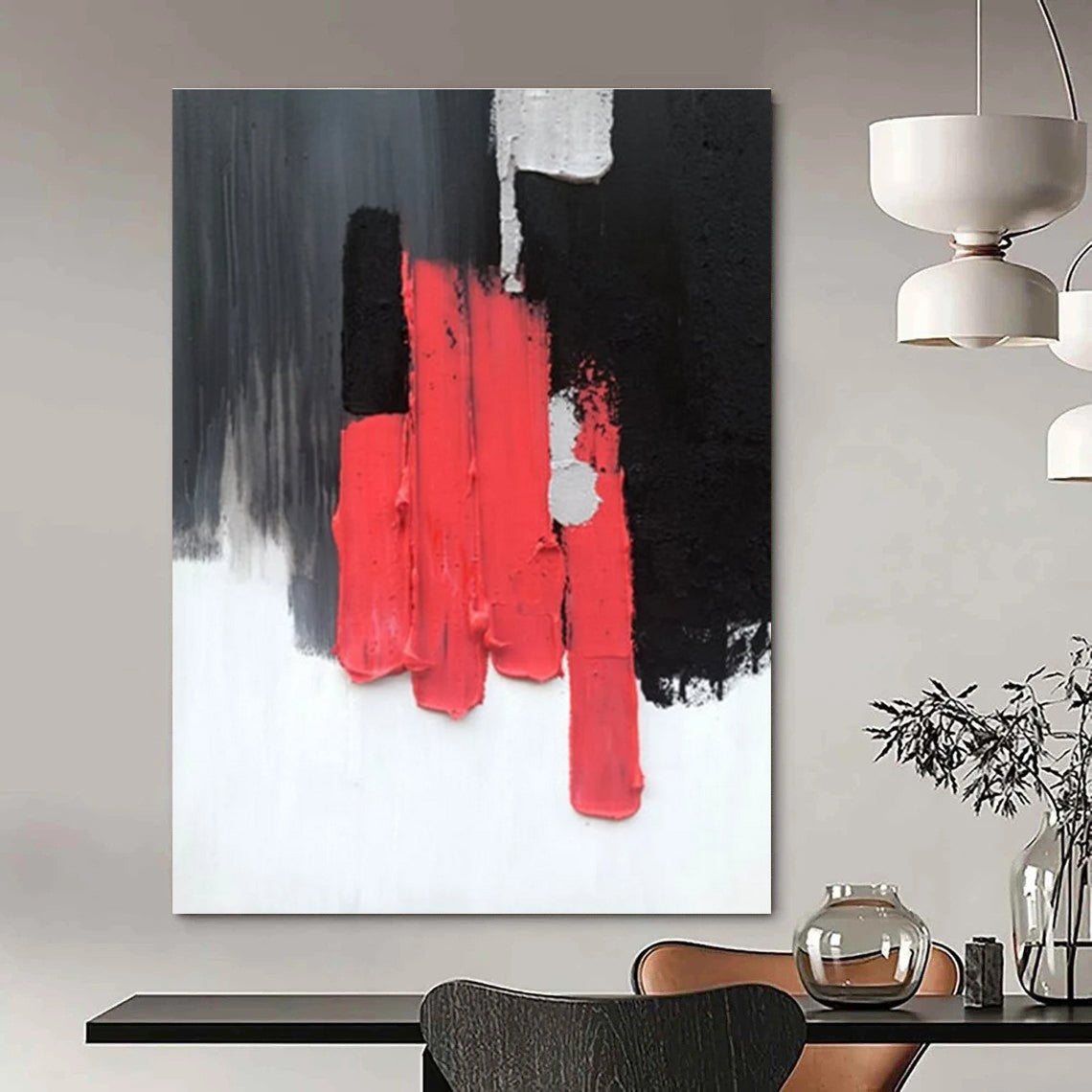 Red - Black - Gray Abstract Painting for Industrial - Chic Lofts HENG394