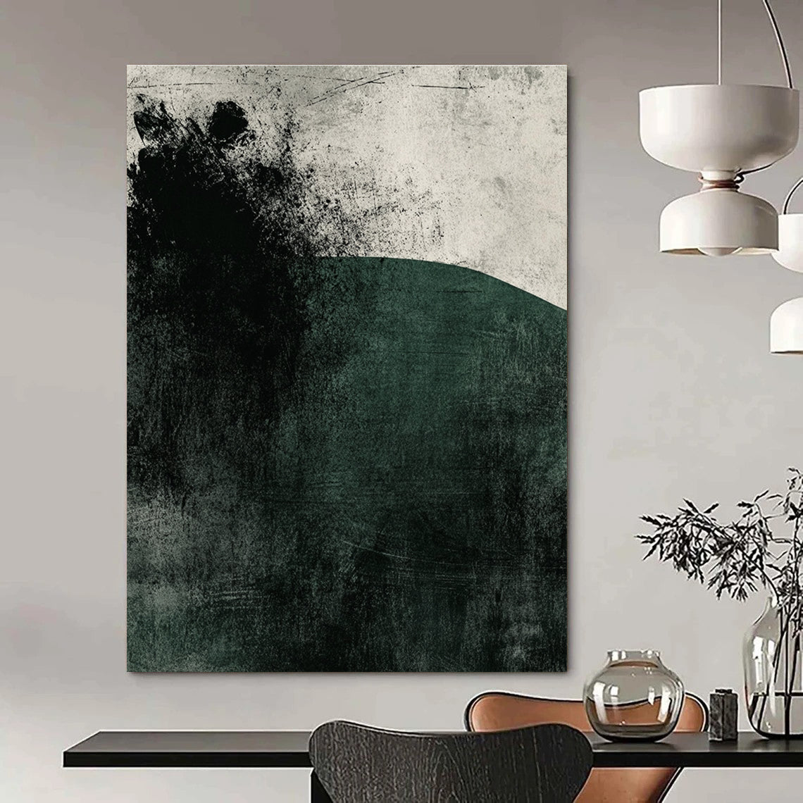 Dark Green and Black Abstract Painting for Nature - Inspired Studies GAB1012