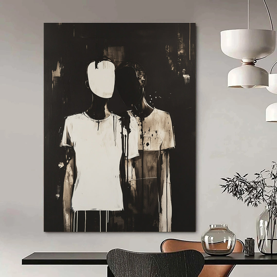 Monochrome Figures Raw Abstract Painting for Expressive Interiors GAB1496