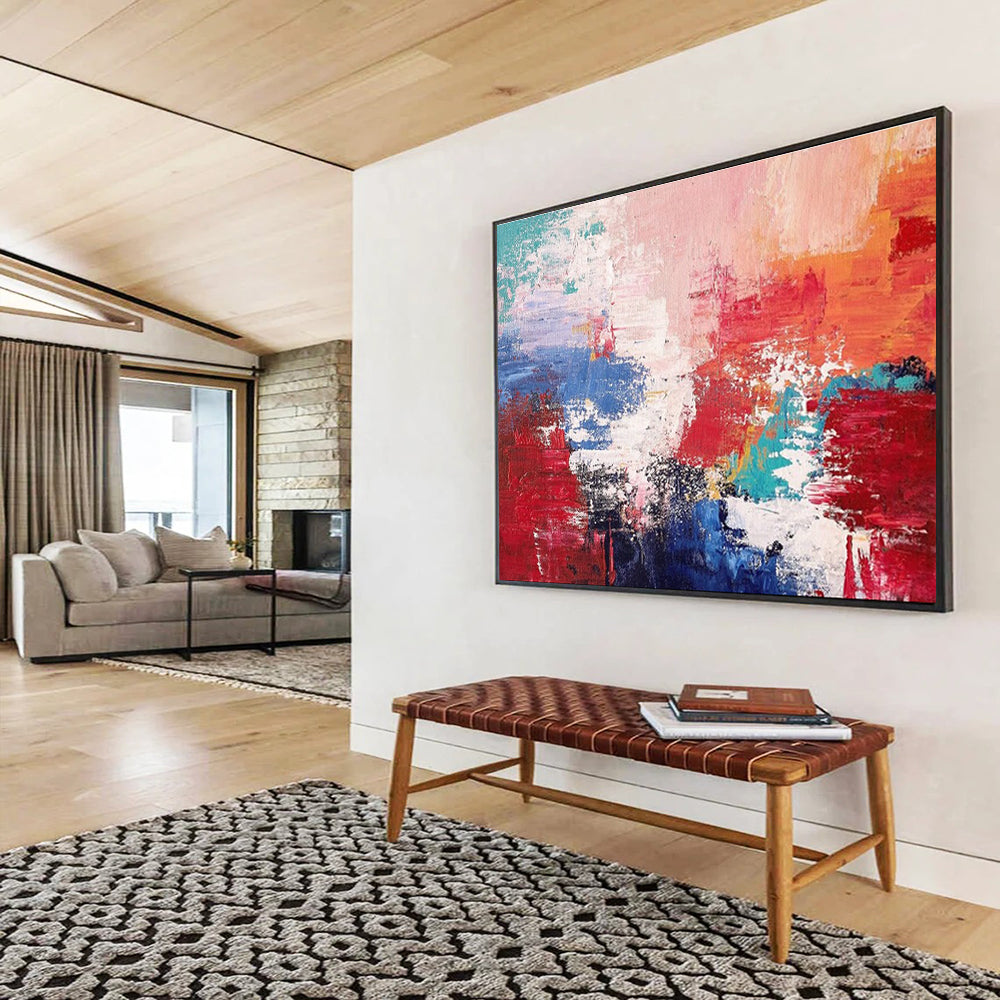 Red - Blue - White Abstract Painting for Bold Corporate Offices YHT388
