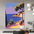 Coastal Path with Houses - Bold Colorist Seascape Art GAB0389