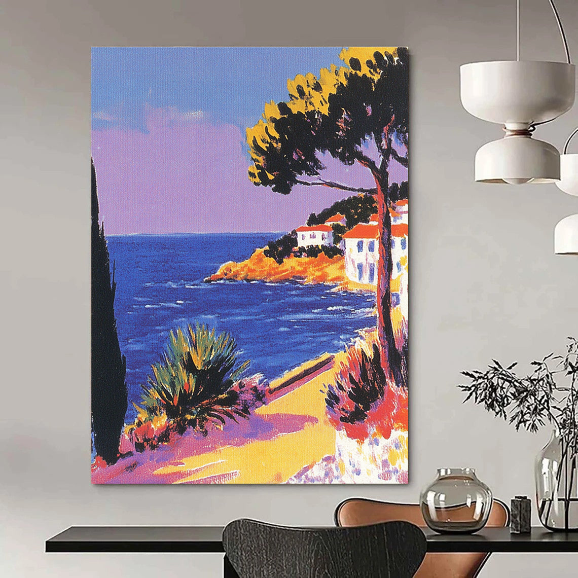 Coastal Path with Houses - Bold Colorist Seascape Art GAB0389