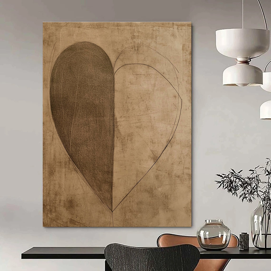 Heart - Shaped Sketch Abstract Painting of Symbolic Simplicity GAB0118