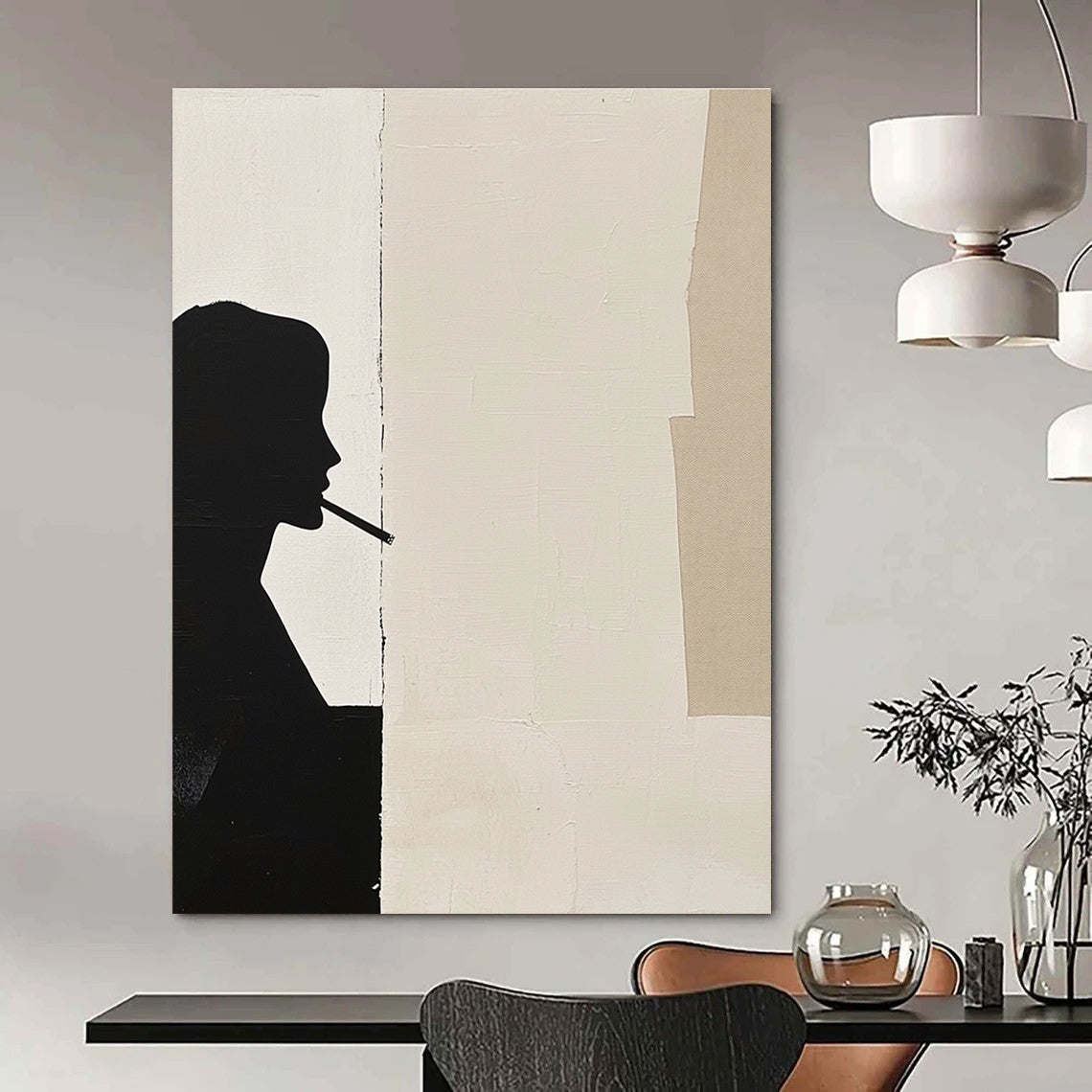 Silhouette with Cigarette Stylish Abstract Painting for Urban Lofts GAB1534