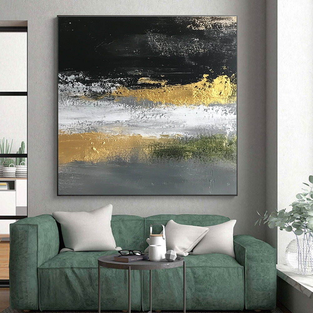 Black, Gold, and Gray Abstract Painting with Luxe Accents WINK248