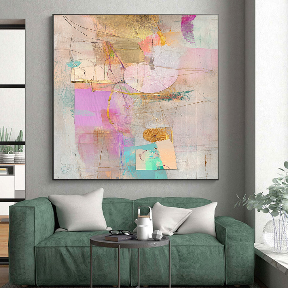 Pastel Collage with Gold Abstract Painting with Delicate Opulence WINK199