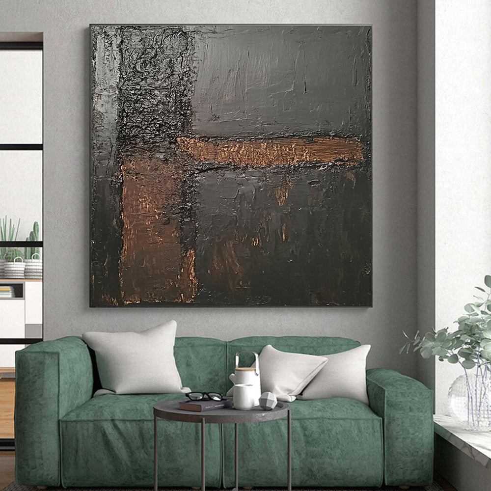 Dark Textured Geometry Abstract Painting with Industrial Elegance WINK088