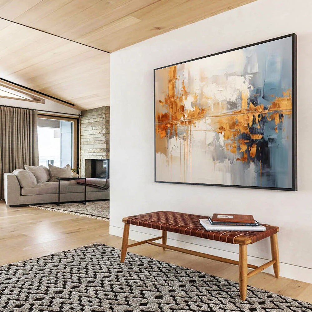 Gold Accent Abstract Painting for Luxury Dining Rooms YHT183
